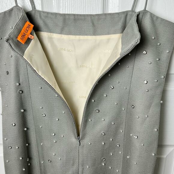 STINE GOYA Aly Wool Blend Beaded Rhinestone Gray Midi Dress M - Picture 9 of 12